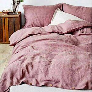 Tahari MAUVE Queen Linen Blend Duvet Cover Set.2 Shams